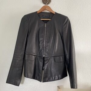 Zara Women's Med Black Lamb‎ Leather Classic Moto Jacket